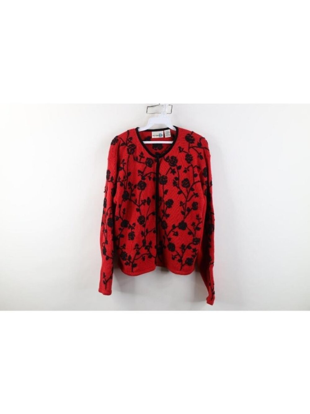 Vtg 90s Streetwear Womens Large Embroidered Rose Flower Knit Cardigan Sweater